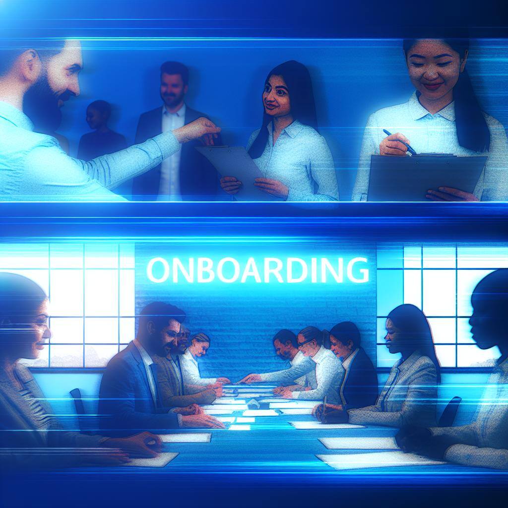 employee onboarding with blue overlay