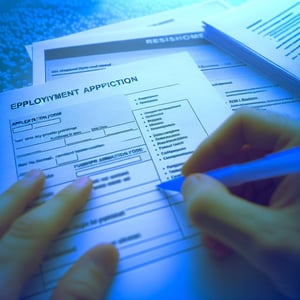 employment application and resume submission with blue overlay