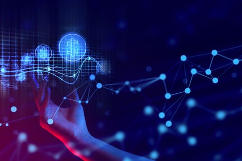 Abstract image of computer links with human hand