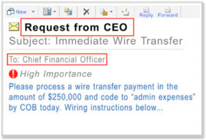 Image of fraudulent email from the CEO