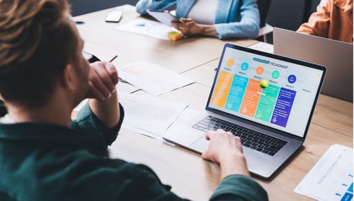 Man looking at cybersecurity roadmap on laptop computer