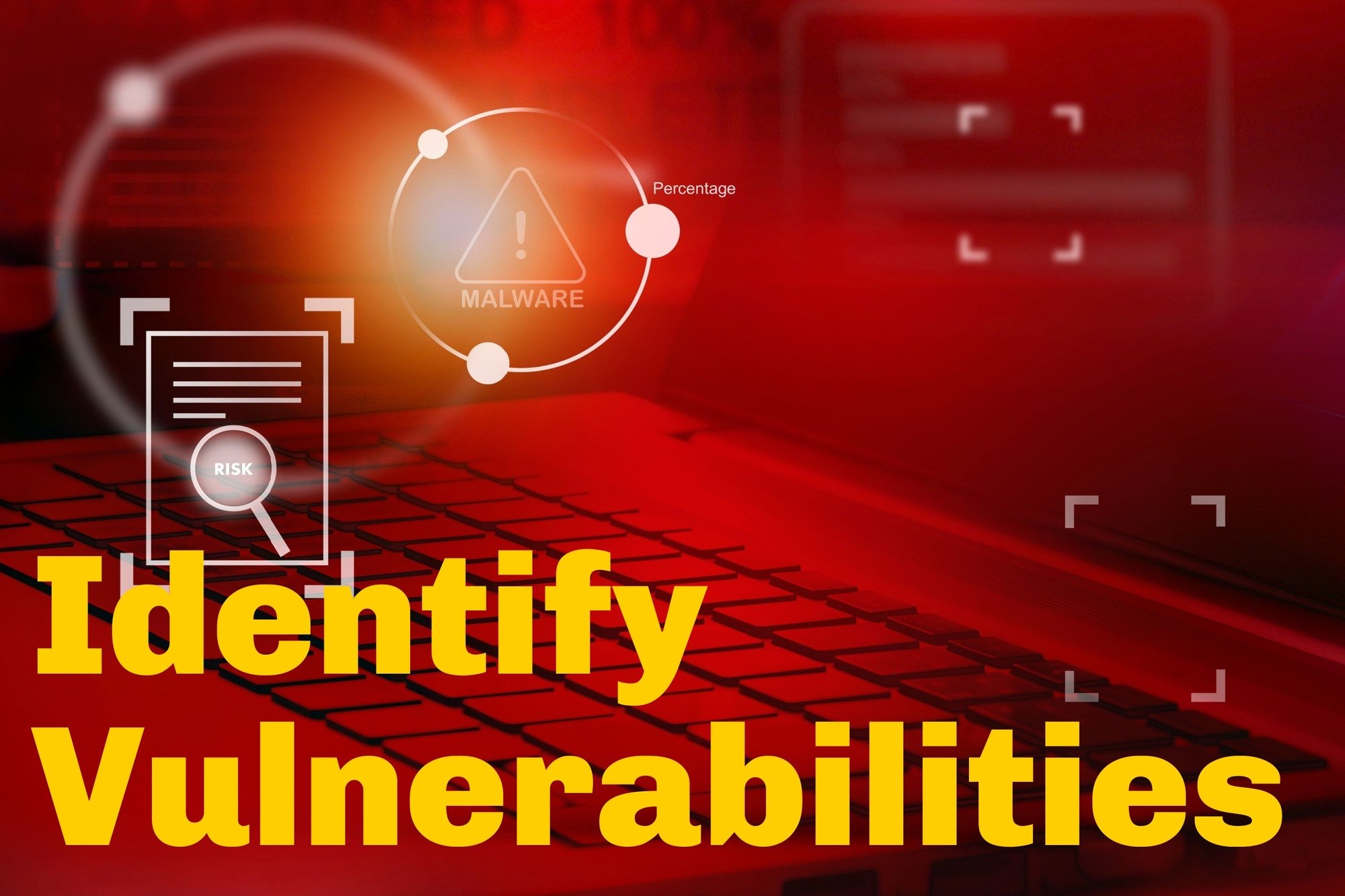 Vulnerability Identification and keyboard with red background