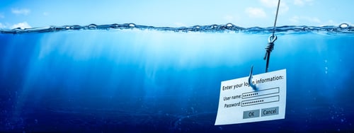 Beneath water surface with fishhook dangling request for user credentials (user name and password)