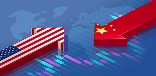 Opposing Arrows Representing Trade War Between U.S. and China