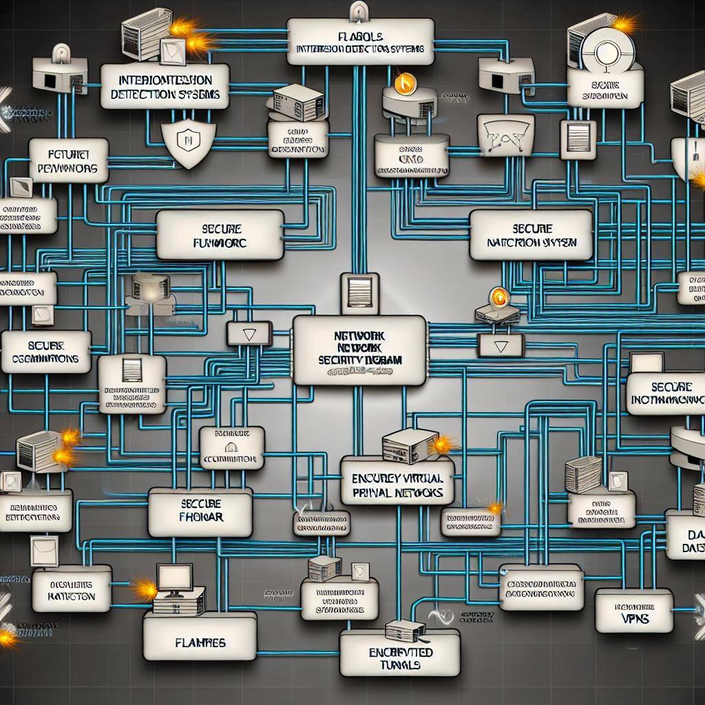 A network diagram showing firewalls, routers, and other Secur IT components